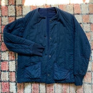 Quilted cotton chore coat navy blue Czech military liner jacket